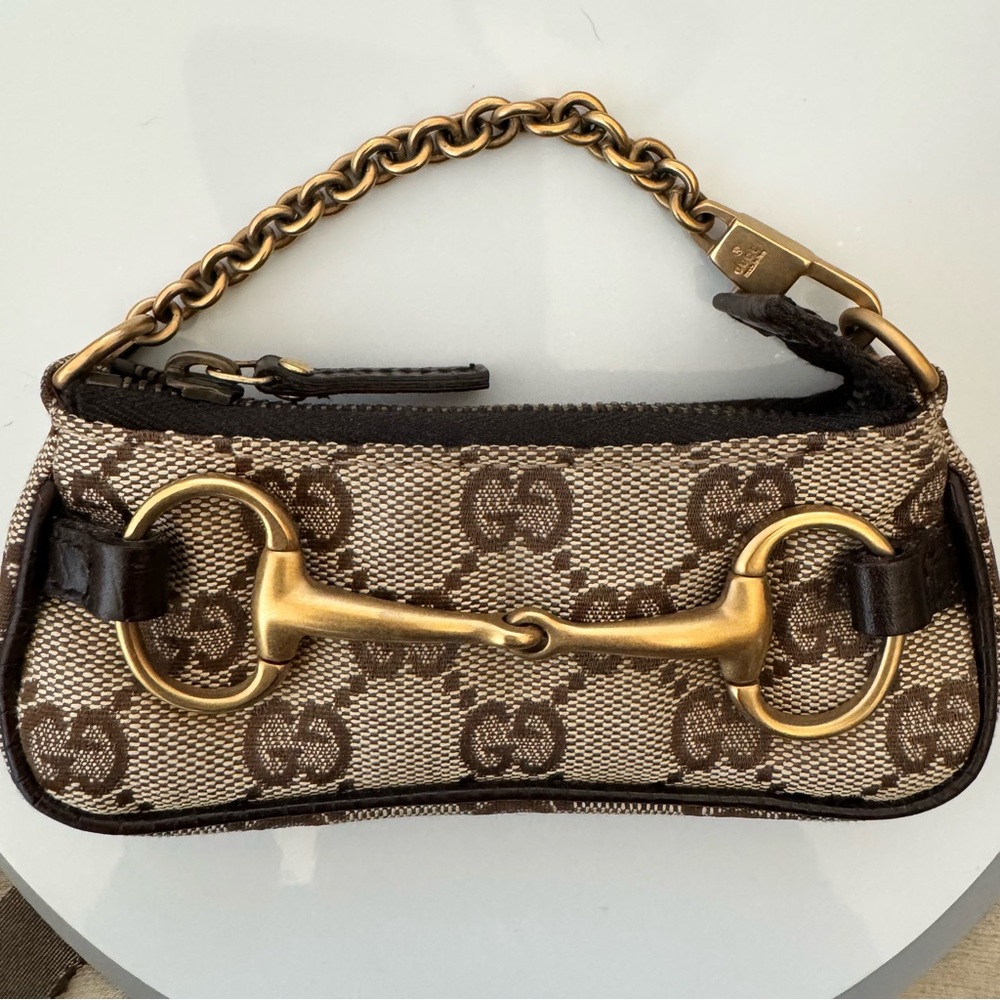 Gucci Beige & Brown GG Canvas Horsebit Wristlet - Picture 12 of 12